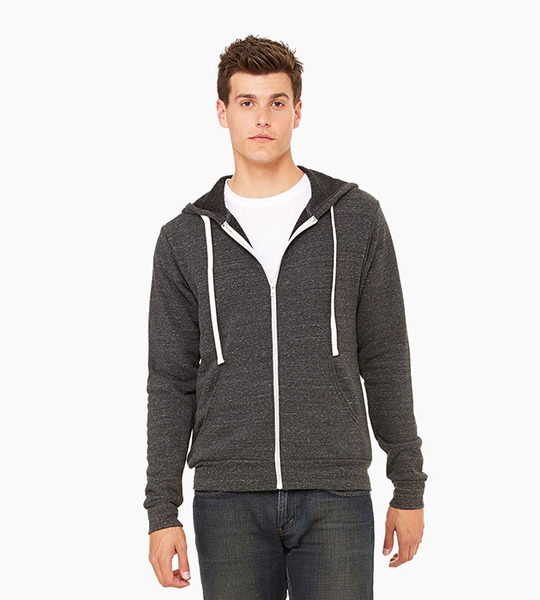 Bella canvas unisex triblend sponge fleece full zip hoodie charcoal black triblend