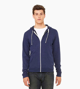 Bella canvas unisex triblend sponge fleece full zip hoodie navy triblend